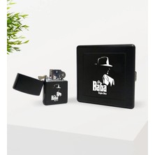 BK Gift Kişiye Özel Baba Godfather Tasarımlı Siyah Metal Sigara Tabakası ve Benzinli Çakmak Seti-16