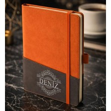 Bk Gift Kişiye Özel Turuncu Termo Deri Defter -12, Kartvizit Bölmeli, Çizgili Ivory Kağıt