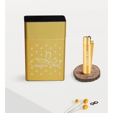 BK Gift Kişiye Özel Isimli Gold Metal Sigara Tabakası ve Clipper Çakmak Seti - 4