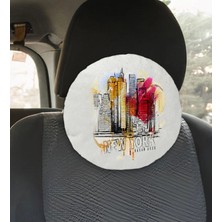 BK Gift Kişiye Özel Isimli Newyork Tasarımlı Yuvarlak Araç Koltuk Yastığı-1