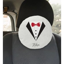 BK Gift Kişiye Özel Isimli Damat Tasarımlı Yuvarlak Araç Koltuk Yastığı-1