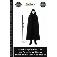 Carlburn Siyah Kapüşonlu 120 cm Pelerin ve Beyaz Boyanabilir Tam Yüz Maske Etkinlik Seti