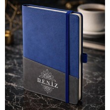 Bk Gift Kişiye Özel Mavi Termo Deri Defter -16, Kartvizit Bölmeli, Çizgili Ivory Kağıt