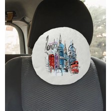 BK Gift Kişiye Özel Isimli London Tasarımlı Yuvarlak Araç Koltuk Yastığı-4
