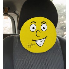 BK Gift Kişiye Özel Isimli Face Tasarımlı Yuvarlak Araç Koltuk Yastığı-1