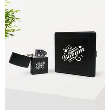 BK Gift Kişiye Özel Canım Babam Tasarımlı Siyah Metal Sigara Tabakası ve Benzinli Çakmak Seti-7