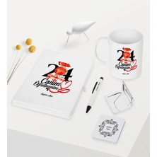 BK Gift Kişiye Özel Canım Öğretmenim Temalı Beyaz Defter Kalem Kupa Ayna Seti - 2