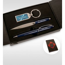 BK Gift Kişiye Özel 310 Mavi Kalem Anahtarlık Zarf Açacağı Set
