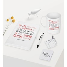 BK Gift Kişiye Özel Ingilizce Öğretmeni Temalı Beyaz Defter Kalem Kupa Ayna Seti - 6