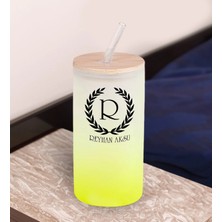 Bk Gift Isimli Sarı Renk Pipetli Buzlu Cam Bardak 600ML - 4, Arkadaşa Hediye, Doğum Günü Hediyesi