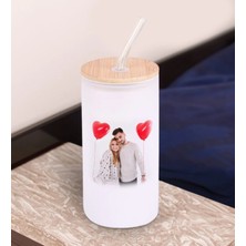 Bk Gift Fotoğraflı Beyaz Renk Pipetli Buzlu Cam Bardak 600ML - 1, Arkadaşa Hediye, Doğum Günü Hediyesi