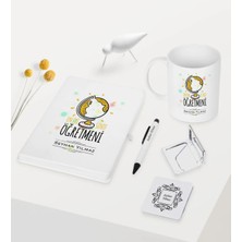 BK Gift Kişiye Özel En Iyi Sınıf Öğretmeni Temalı Beyaz Defter Kalem Kupa Ayna Seti - 3