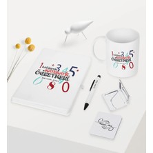 BK Gift Kişiye Özel Ilköğretim Matematik Öğretmeni Temalı Beyaz Defter Kalem Kupa Ayna Seti