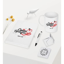 BK Gift Kişiye Özel Canım Öğretmenim Temalı Beyaz Defter Kalem Kupa Ayna Seti - 1