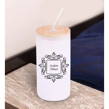 Bk Gift Isimli Beyaz Renk Pipetli Buzlu Cam Bardak 600ML - 1, Arkadaşa Hediye, Doğum Günü Hediyesi
