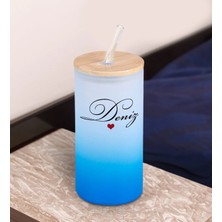 Bk Gift Isimli Mavi Renk Pipetli Buzlu Cam Bardak 600ML - 5, Arkadaşa Hediye, Doğum Günü Hediyesi