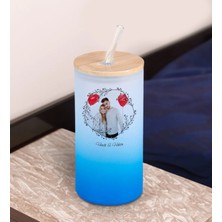 Bk Gift Isimli Fotoğraflı Mavi Renk Pipetli Buzlu Cam Bardak 600ML - 2, Arkadaşa Hediye, Doğum Günü Hediyesi