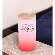 Bk Gift Isimli Kırmızı Renk Pipetli Buzlu Cam Bardak 600ML - 5, Arkadaşa Hediye, Doğum Günü Hediyesi