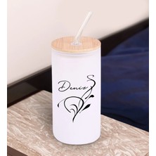 Bk Gift Isimli Beyaz Renk Pipetli Buzlu Cam Bardak 600ML - 6, Arkadaşa Hediye, Doğum Günü Hediyesi