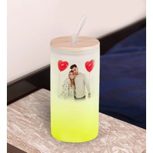 Bk Gift Fotoğraflı Sarı Renk Pipetli Buzlu Cam Bardak 600ML - 1, Arkadaşa Hediye, Doğum Günü Hediyesi
