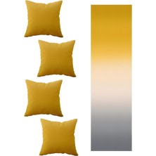 Pelangi Sarı Gri Desen Salon Mutfak Masa Değişik Ranır Modelleri Dekoratif 4'lü Kırlent Kılıfı ve Runner Set, Gri-Sarı 40 x 140