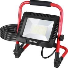 LED Şantiye Projektörü, 50 W, Hychıka LED Projektör, 5500 Lm, 6500 K, Su Geçirmez IP65 Çalışma Lambası, Döndürülebilir, 3 M Fişli Kablo, Atölye, Şantiye Için