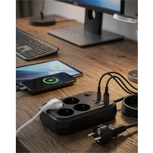 Tr My Best Store Termal Korumalı Uzatma Kablosu 4 Priz USB ve Type C Çoklu Şarj Istasyonu