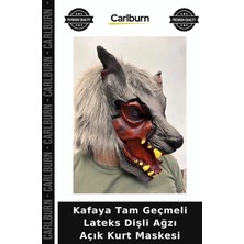 Carlburn Kafaya Tam Geçmeli Lateks Dişli Ağzı Açık Kurt Maskesi Dekoratif Maske Arkadaş Hediyesi