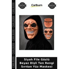 Carlburn Siyah File Gözlü Beyaz Dişli Ten Rengi Sırıtan Yüz Maskesi Kostüm Süsü Yılbaşı Eğlencesi