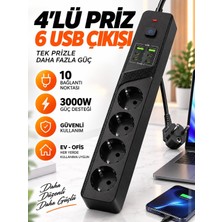 Tr 4'lü 3000W Çoklu Priz 2xusb-A 4xtype-C Çıkışlı 10'u 1 Arada Anahtarlı Grup Uzatma Kablosu