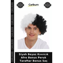 Carlburn Siyah Beyaz Kıvırcık Afro Bonus Peruk Taraftar Bonus Saç Maç Günü Eğlenceli Stil Spor Neşesi
