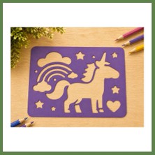 Bezos 3D Baskı Unicorn ve Gökkuşağı Çizim Şablonu - Desen Kalıbı - Mor HB006