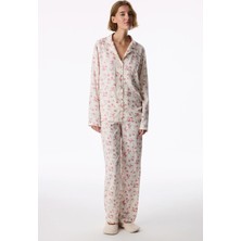 Penti Ekru Blush Garden Çiçekli Uzun Kollu Gömlek Pantolon Pijama Takımı
