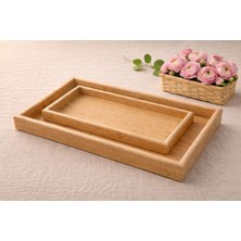 Tr Bambu Ikili Tepsi Seti, Servis & Sunum Tepsisi | 20×30 cm – 35×25 Cm, Ceviz Rengi Bambu Reng