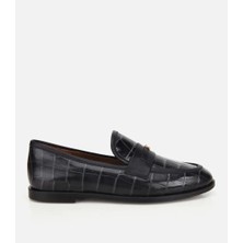 Hotiç 01AYH336550A100 KADIN Deri Siyah Kroko Detaylı Klasik Loafer