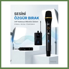 Bezos Uhf Kablosuz Mikrofon Seti El Yaka ve Boyun Mikrofonlu 6.5mm Alıcılı 3.5mm Çeviricili Profesyonel HB006