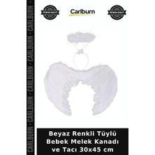 Carlburn Beyaz Renkli Tüylü Bebek Melek Kanadı ve Tacı 30X45 cm Eğlence Ürünü Kostüm Detayı Sunum Objesi