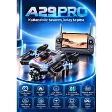 Rose Teknoloji A29PRO Wifi Fpv Çift Kameralı 4.5 Inç LCD Ekranlı Kumanda Gimbal Kamera 360 Dönme ve Engelden Kaçınma Özellikli Optik Akış Sabitleme Uzun Pil Ömürlü Engel Algılama ve 2 Bataryalı Taşıma Çantalı Drone