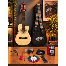 Midex CG-395NT Natural Renk Kesik Klasik Gitar 4/4 Yetişkin Boy Sap Ayarlı Full Set