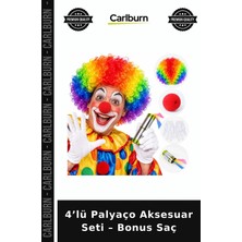 Carlburn 4’lü Palyaço Aksesuar Seti – Bonus Saç Parti Süsü Eğlence Kıyafeti Gösteri Ürünü