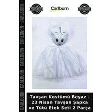 Carlburn Tavşan Kostümü Beyaz - 23 Nisan Tavşan Şapka ve Tütü Etek Seti 2 Parça Tasarım Set Karnaval Kıyafeti