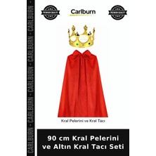 Carlburn 90 cm Kral Pelerini ve Altın Kral Tacı Seti Çocuk Aksesuarı Gösteri Ürünü Etkinlik Giysisi