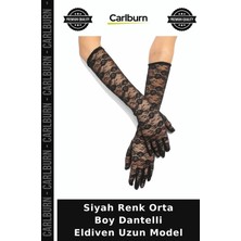 Carlburn Siyah Renk Orta Boy Dantelli Eldiven Uzun Model Zarif Tamamlayıcı Trend Parça Modern Tasarım