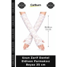 Carlburn Uzun Zarif Dantel Eldiven Parmaksız Beyaz 35 cm Sade Şıklık Kombin Detayı Gösterişli Parça
