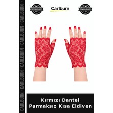 Carlburn Kırmızı Dantel Parmaksız Kısa Eldiven Gece Aksesuarı Özel Gün