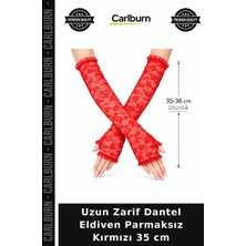 Carlburn Uzun Zarif Dantel Eldiven Parmaksız Kırmızı 35 cm Stil Sahibi Şık Görünüm Etkinlik Stili