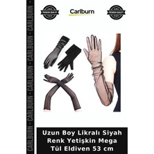 Carlburn Uzun Boy Likralı Siyah Renk Yetişkin Mega Tül Eldiven 53 cm Özel Gün Popüler Parça Gece Kıyafeti