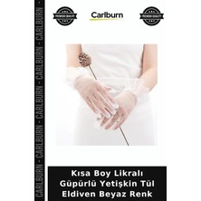 Carlburn Kısa Boy Likralı Güpürlü Yetişkin Tül Eldiven Beyaz Renk Şık Detay Popüler Seçim