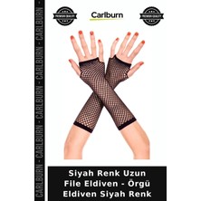 Carlburn Siyah Renk Uzun File Eldiven - Örgü Eldiven Siyah Renk Fantezi Aksesuar Stil Sahibi Farklı Tarz