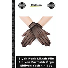 Carlburn Siyah Renk Likralı File Eldiven Parmaklı Örgü Eldiven Yetişkin Boy Şık Parça Klasik Moda Parti Stili